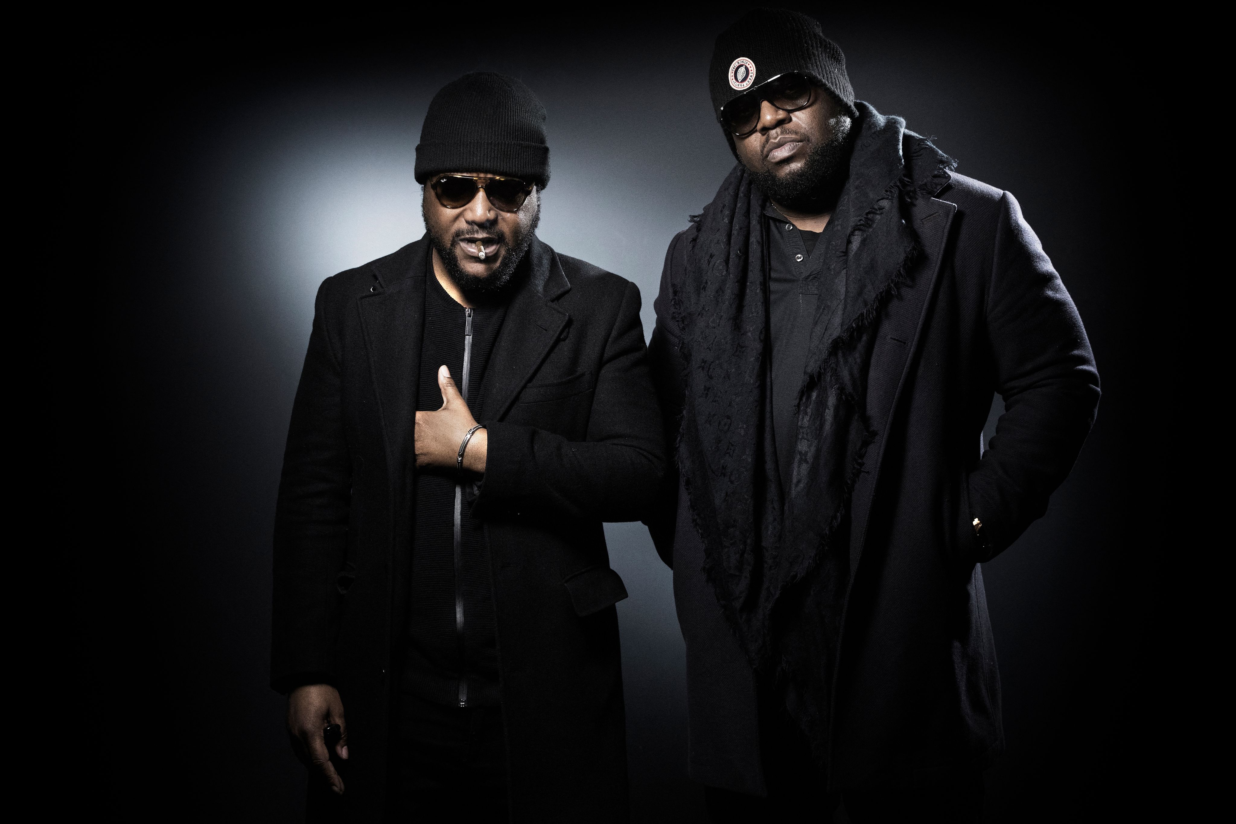 Le duo rap Ärsenik, Lino et Calbo (dr), en sessions photo à Paris le 30 juin 2018